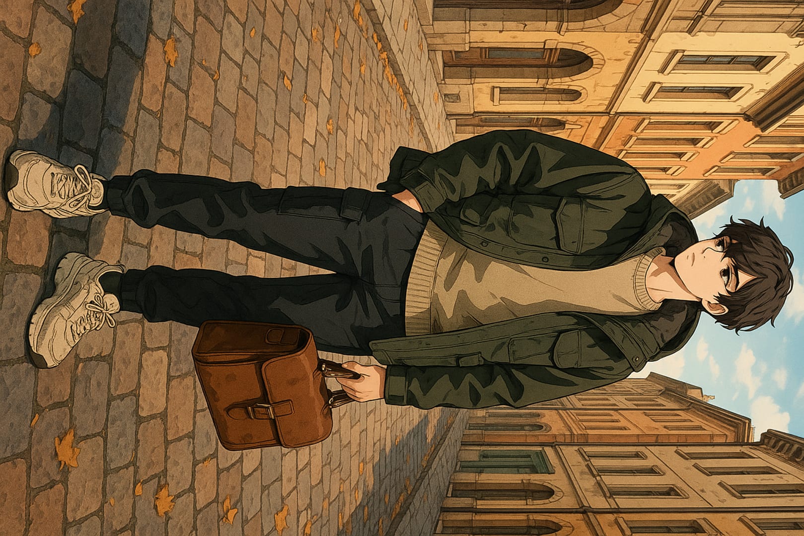 Layered fall streetwear outfit featuring a waterproof techwear jacket and minimalist crewneck on an urban street.