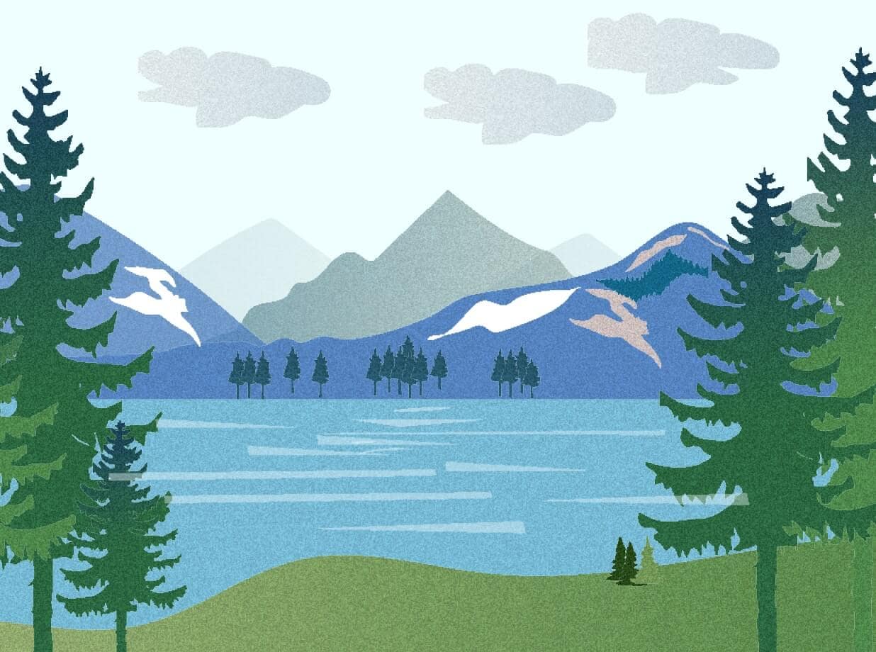 Scenic landscape with mountains, lake, and trees, representing the unique blog journey at DATA, covering finance, money, design, and society insights.